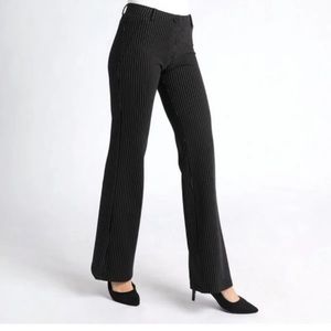 Betabrand Dress Pant Yoga Pant Classic Straight Leg Pinstripe Charcoal Black SP